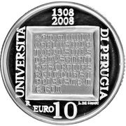 10 Euros University of Perugia, Italy, 2008 reverse image