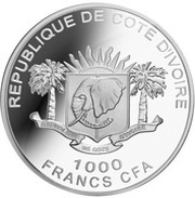1000 Francs CFA FIFA World Cup 2014, Ivory Coast, 2012 obverse image