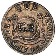 1 Shilling 8 Pence - George II PHS V D G HISP ET IND REX; Mexico City mint; countermarked reverse image