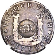 3 Shilling 4 Pence - George II Countermarked 4 Reales of Ferdinand VI reverse image