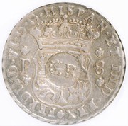 6 Shillings 8 Pence - George II FERDIND VI D G HISPAN ET IND REX; Guatemala City mint; countermarked obverse image