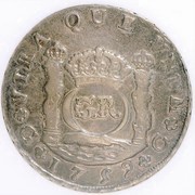 6 Shillings 8 Pence - George II FERDIND VI D G HISPAN ET IND REX; Guatemala City mint; countermarked reverse image