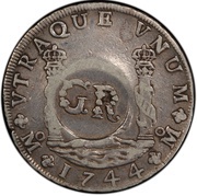6 Shillings 8 Pence - George II PHILIP V DG HISPAN ET IND REX; Mexico City mint; countermarked, Jamaica, 1758 reverse image