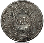 6 Shillings 8 Pence - George II FERDND VI D G HISPAN ET IND REX; Lima mint; countermarked obverse image