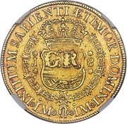 5 Pounds - George II FERDND VI D G HISPAN ET IND REX; countermarked reverse image