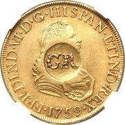 5 Pounds - George II FERDIND VI D G HISPAN ET IND REX obverse image