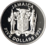 5 Dollars Norman W. Manley; silver proof; large type obverse image