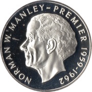 5 Dollars Norman W. Manley; silver proof; large type, Jamaica, 1974-1979 reverse image