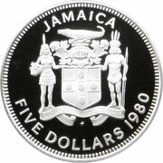 5 Dollars Norman W. Manley; silver; small type obverse image