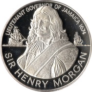 10 Dollars Sir Henry Morgan; silver proof, Jamaica, 1974 reverse image