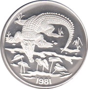 10 Dollars American crocodile; silver proof, Jamaica, 1981 reverse image
