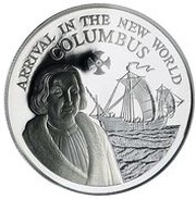 10 Dollars Arrival in the New World; copper-nickel, Jamaica, 1990 reverse image