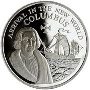 10 Dollars Arrival in the New World; silver proof, Jamaica, 1990 reverse image