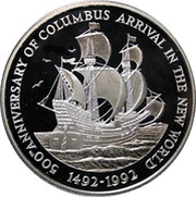 10 Dollars Discovery of the New World, Jamaica, 1992 reverse image