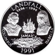 25 Dollars Columbus and Isabella, Jamaica, 1991 reverse image