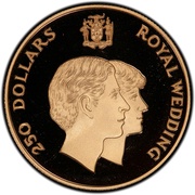 250 Dollars - Elizabeth II Royal Wedding, Jamaica, 1981 reverse image
