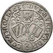 3 Kreuzers - Ferdinand Charles Regency Hall, Austria, 1638 reverse image