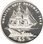 5 Dollars "Potomac", Kiribati, 1998 reverse image