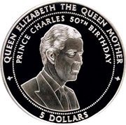 5 Dollars 50th Birthday of Prince Charles, Kiribati, 1998 reverse image