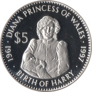 5 Dollars Princess Diana, Kiribati, 1998 reverse image