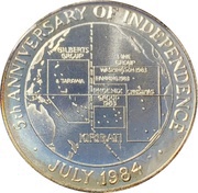 10 Dollars 5th Anniversary of Independence; .500 Silver, Kiribati, 1984 reverse image
