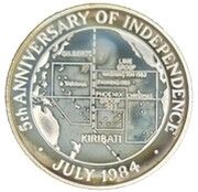 10 Dollars 5th Anniversary of Independence; .925 Silver, Kiribati, 1984 reverse image