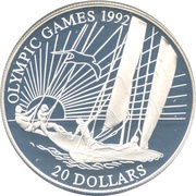 20 Dollars Barcelona Olympics - Sailing, Kiribati, 1992 reverse image