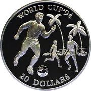 20 Dollars World Cup USA '94, Kiribati, 1993 reverse image