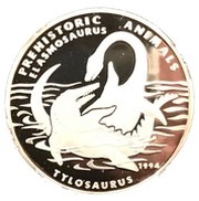 50 Kip Elasmosaurus and Tylosaurus, Laos, 1994 reverse image