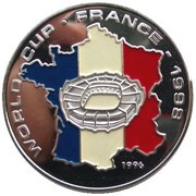 50 Kip World Cup Soccer - France; Piedfort, Laos, 1996 reverse image