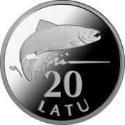 20 Latu Silver Salmon, Latvia, 2013 reverse image