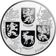 5 Euro Coats of Arms Coin, Latvia, 2018 reverse image