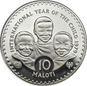 10 Maloti - Moshoeshoe II International Year of the Child; Piedfort reverse image