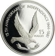 15 Maloti - Moshoeshoe II Independence, Lesotho, 1981 reverse image