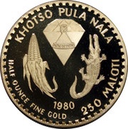 250 Maloti - Moshoeshoe II Moshoeshoe I, Lesotho, 1980 reverse image