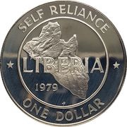 1 Dollar Proof Issue - inscripted edge, Liberia, 1979 reverse image