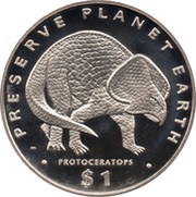 1 Dollar Protoceratops, Liberia, 1993 reverse image