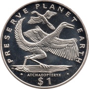 1 Dollar Atchaeopteryx, Liberia, 1993 reverse image