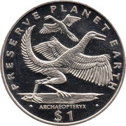 1 Dollar Archaeopteryx, Liberia, 1994 reverse image