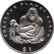 1 Dollar Gorillas, Liberia, 1994 reverse image