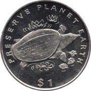 1 Dollar Trionyx Turtle, Liberia, 1994 reverse image