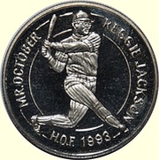 1 Dollar Hall of Fame - Reggie Jackson, Liberia, 1994 reverse image
