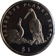1 Dollar Storks, Liberia, 1995 reverse image