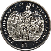1 Dollar Pilgrim landing party, Liberia, 1995 reverse image