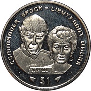 1 Dollar Commander Spock and Lieutenant Uhura, Liberia, 1996 reverse image