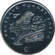 1 Dollar Grey Parrot, Liberia, 1996 reverse image