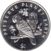 1 Dollar Love Birds, Liberia, 1996 reverse image