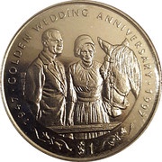 1 Dollar Royal Couple with Horse, Liberia, 1997 reverse image