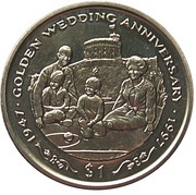 1 Dollar Royal Couple With Children, Liberia, 1997 reverse image