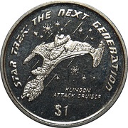1 Dollar Klingon Attack Cruiser, Liberia, 1997 reverse image